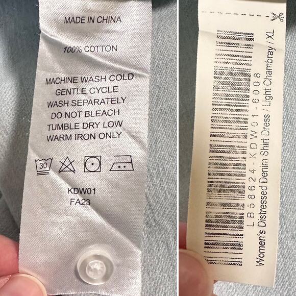 Quince Distressed Denim Shirt Dress.Size XL Light Chambray Blue - Picture 6 of 8